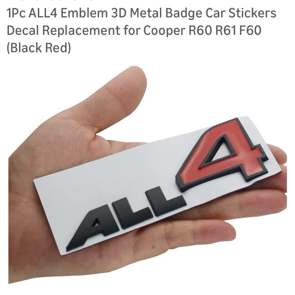 ALL4 Emblem 3D Metal Badge Car Sticker Mini Cooper